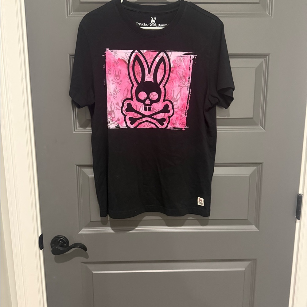 Psycho Bunny Black Tee with Pink Graphic